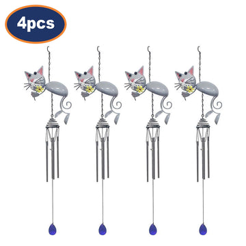 4Pcs Bright Eyes Grey Cat Garden Wind Chimes