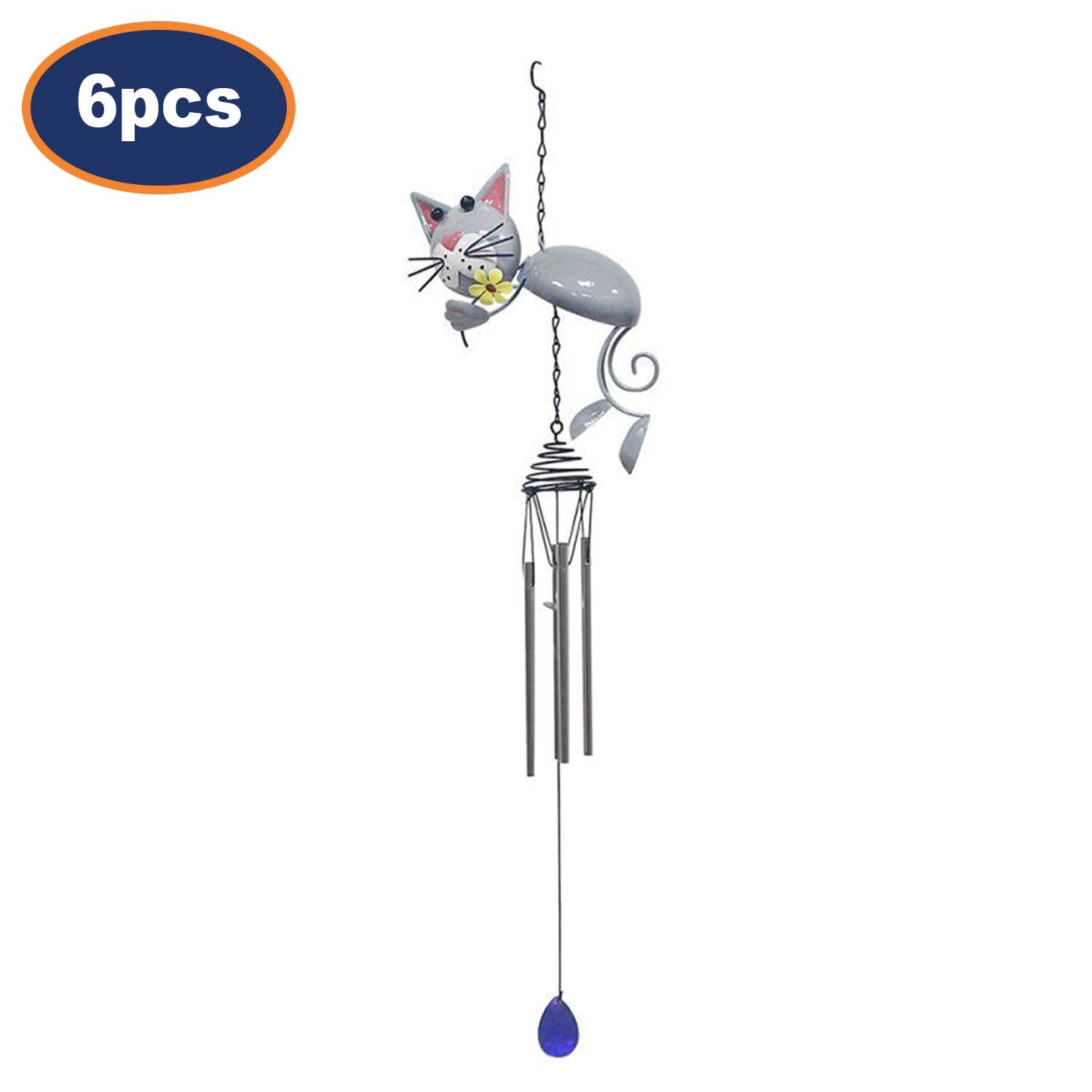 6Pcs Bright Eyes Grey Cat Garden Wind Chimes