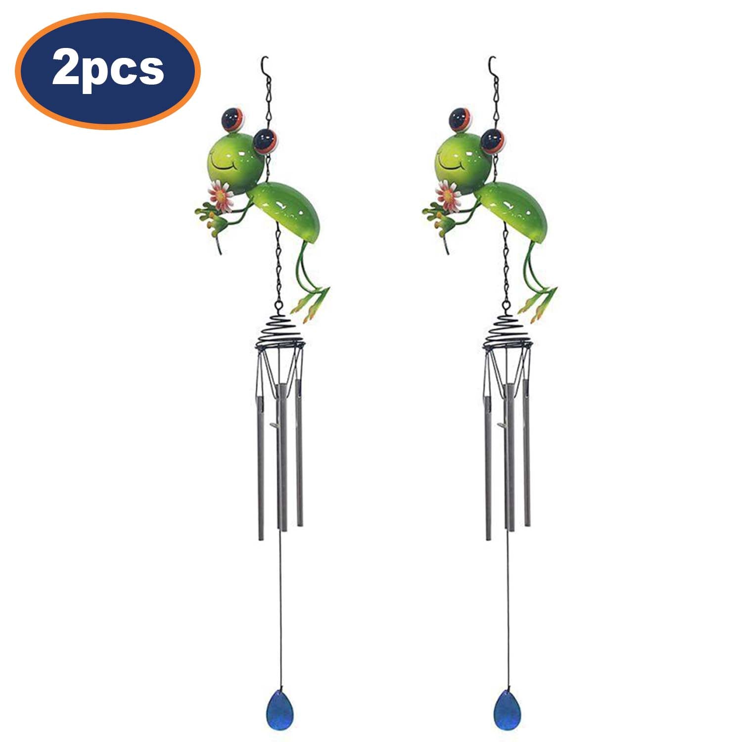 2Pcs Bright Eyes Green Frog Garden Wind Chimes