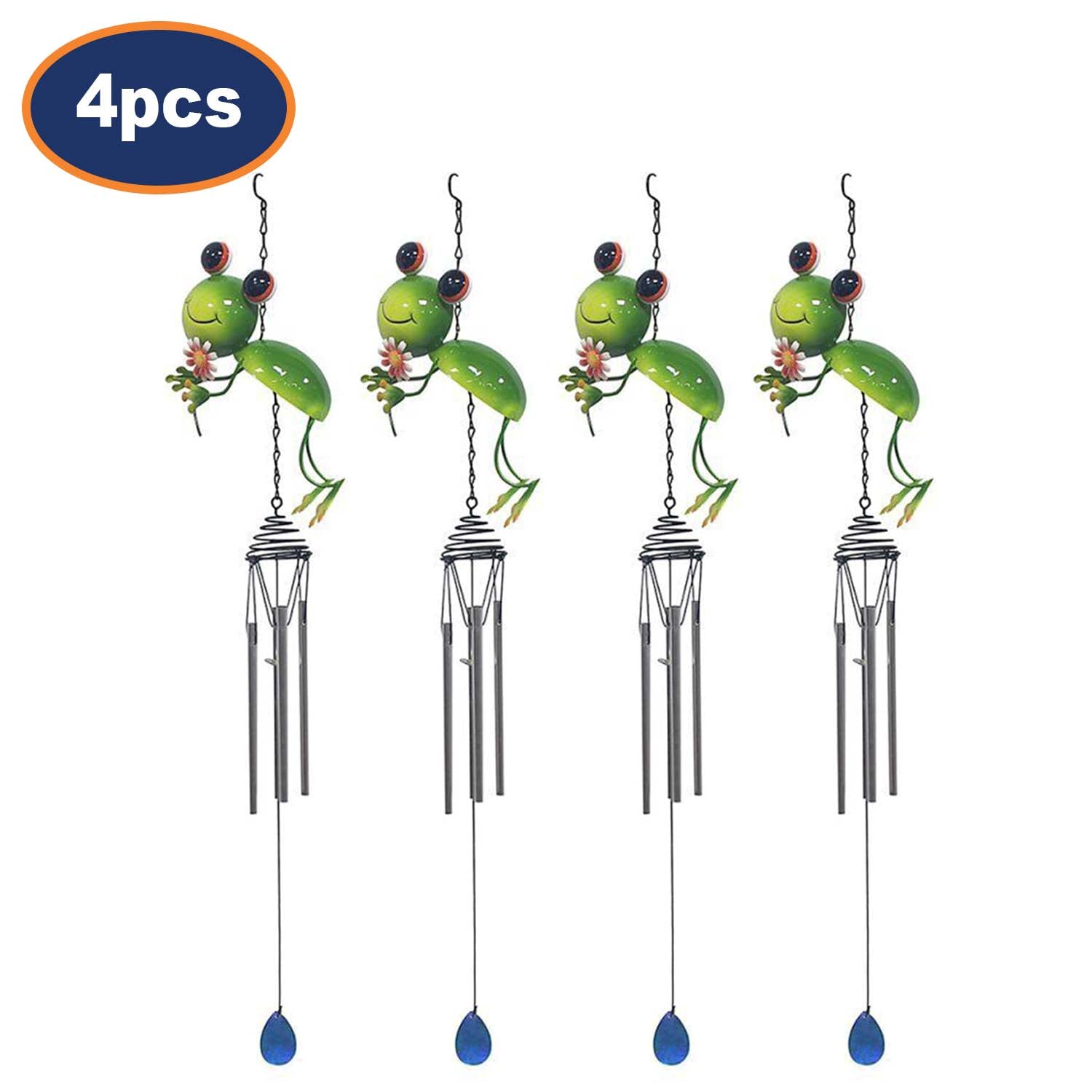 4Pcs Bright Eyes Green Frog Garden Wind Chimes