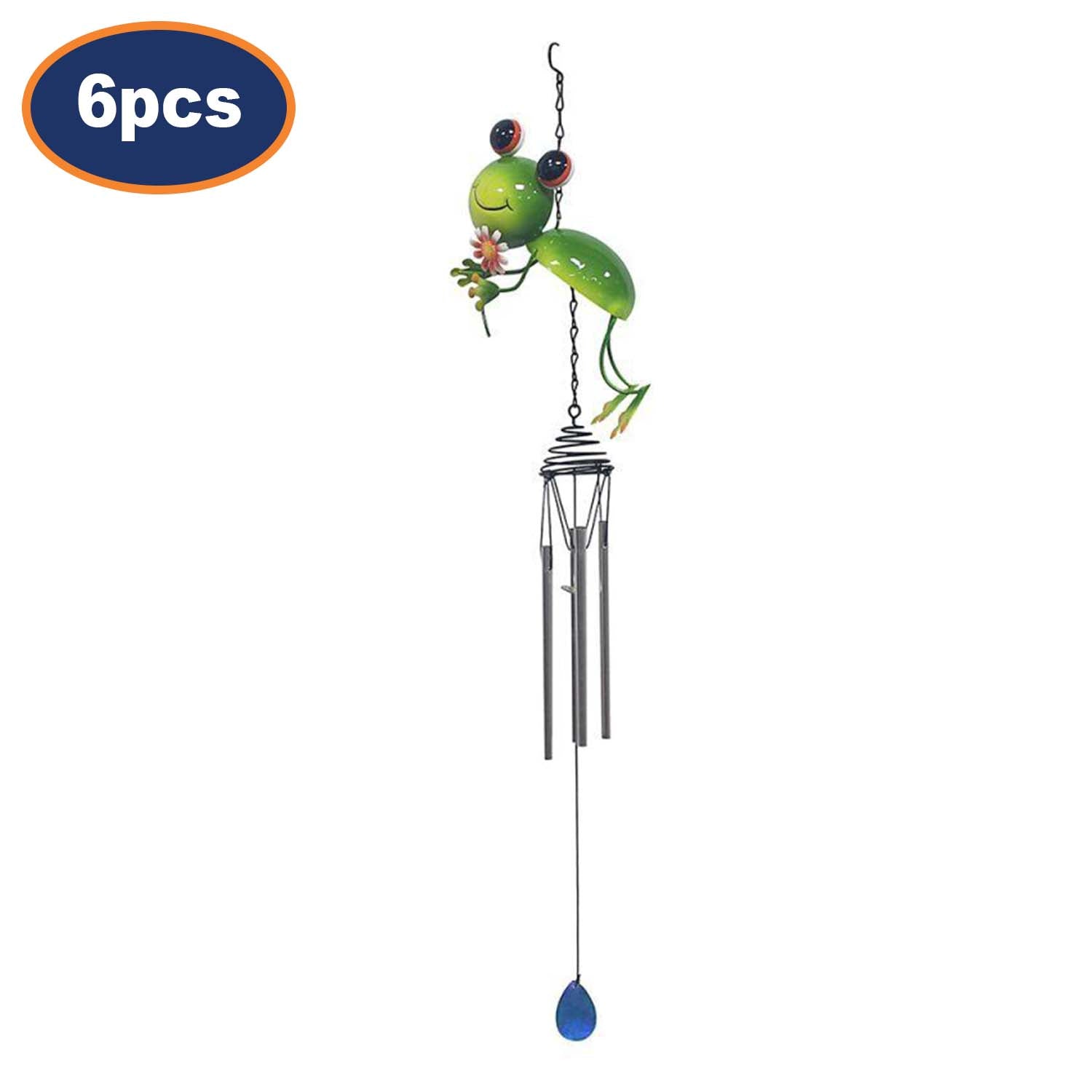 6Pcs Bright Eyes Green Frog Garden Wind Chimes