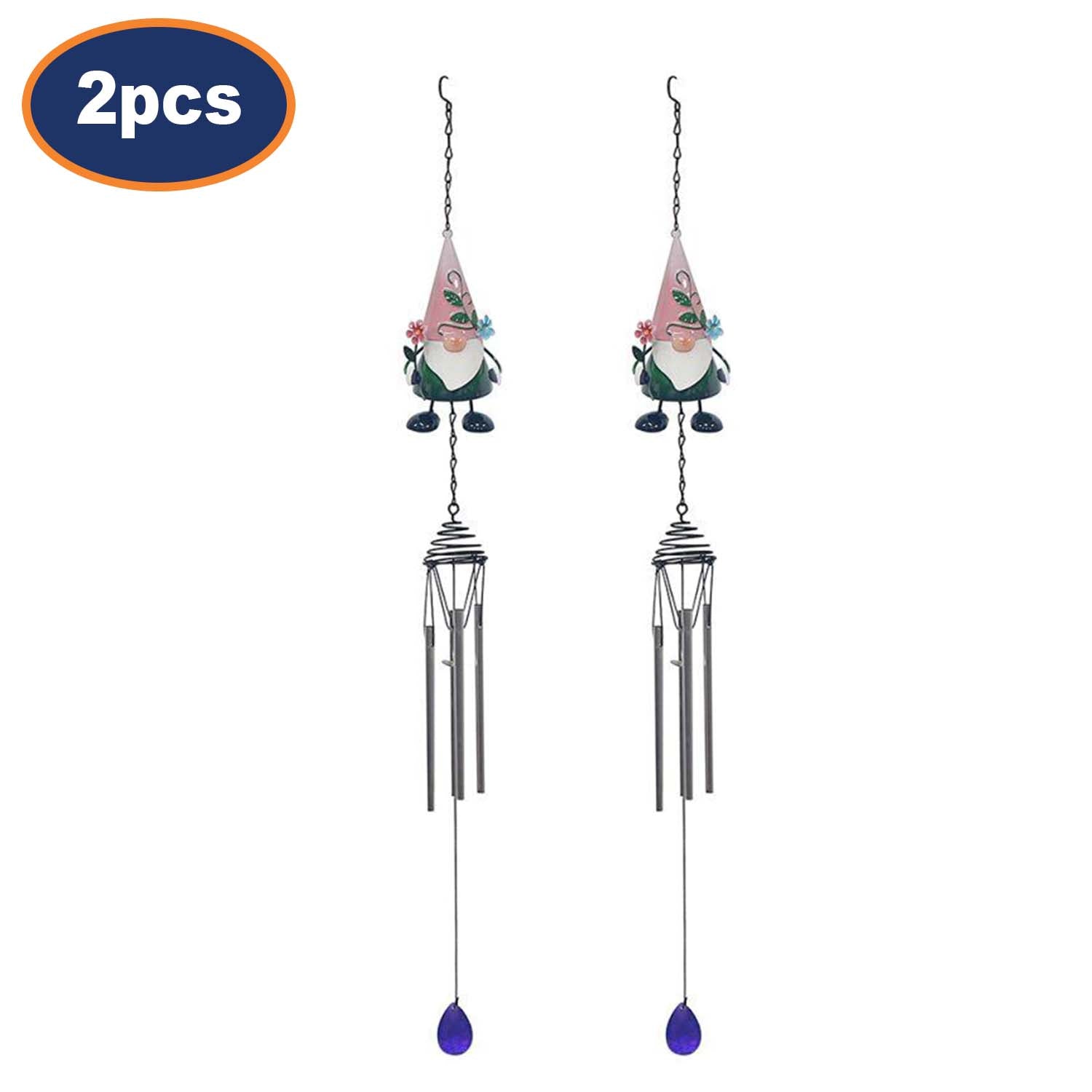 2Pcs Bright Eyes Pink Gnome Garden Wind Chimes