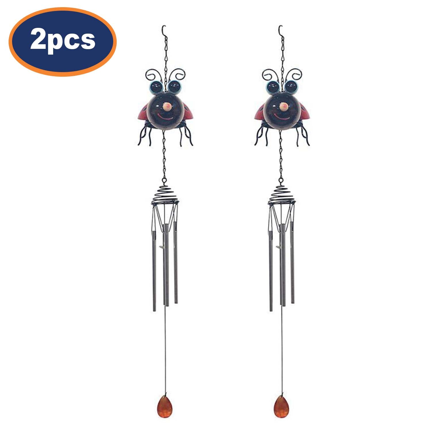 2Pcs Bright Eyes Red Ladybird Garden Wind Chimes