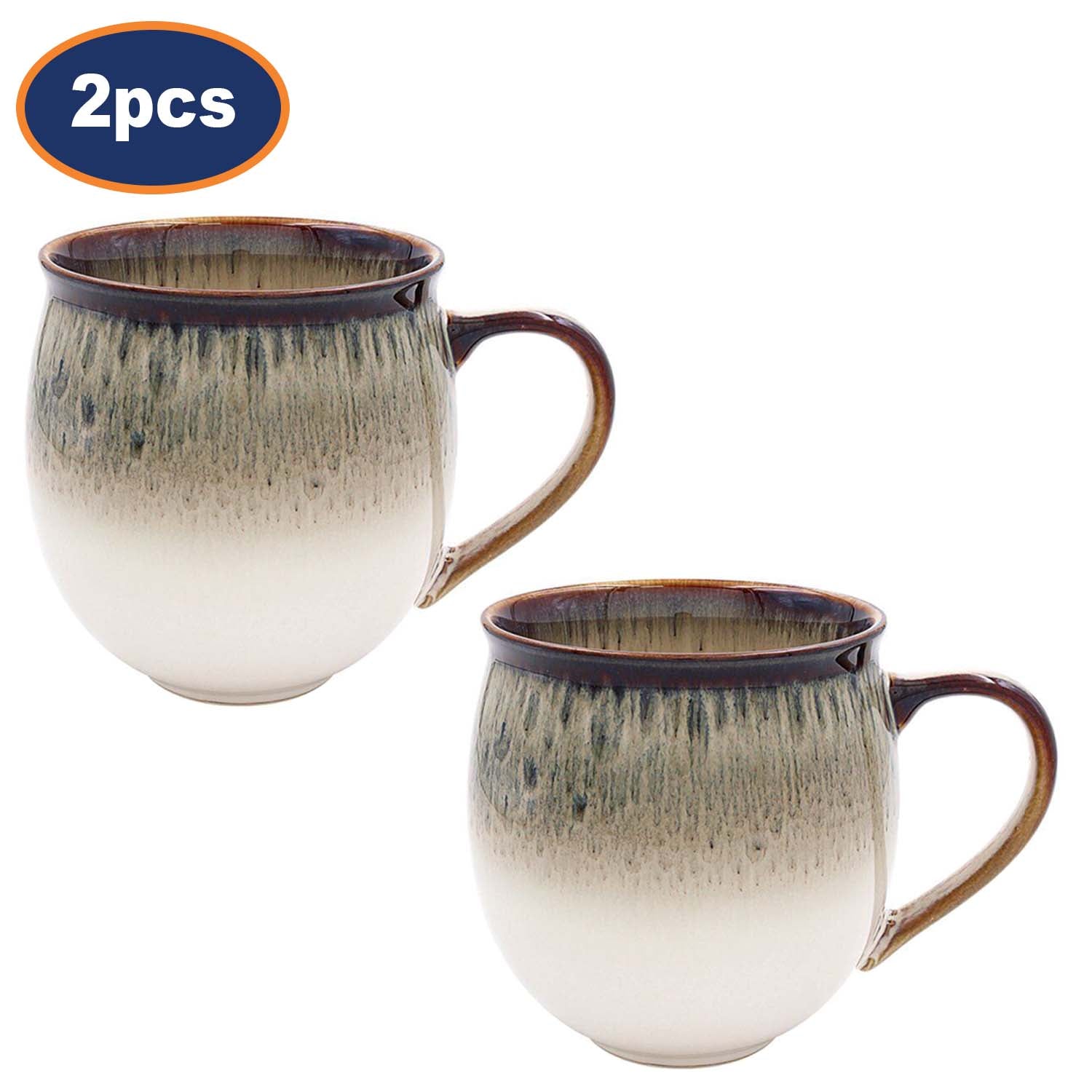 2Pcs Natural Beige Ceramic Reactive Glaze Dark Rim Mugs