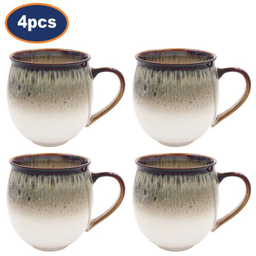 4Pcs Natural Beige Ceramic Reactive Glaze Dark Rim Mugs
