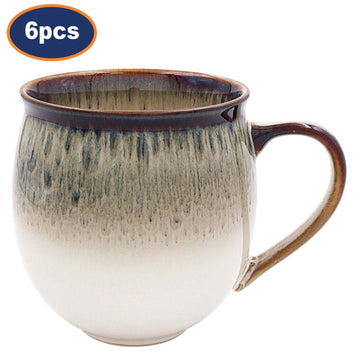 6Pcs Natural Beige Ceramic Reactive Glaze Dark Rim Mugs