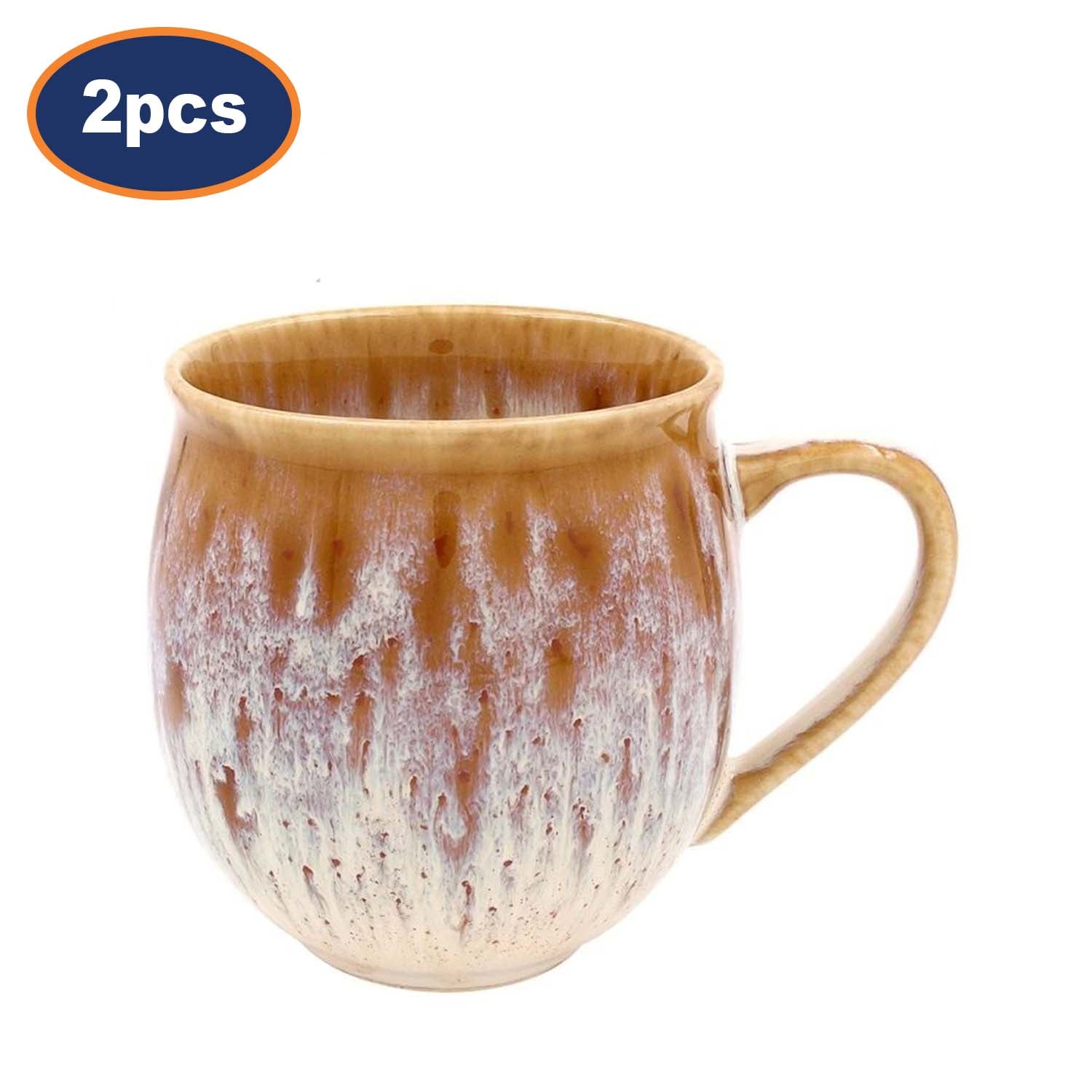 2Pcs Reactive Glaze Caramel Mug Ceramic Coffee Tea Cup