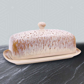 Rectangular Reactive Glaze Finish Butter Dish with Lid