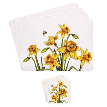 8pc Yellow Daffodil Bee-tanical Floral Series Cork Coasters & Placemats Set