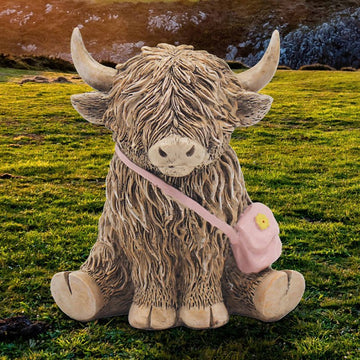 Highland Cow Figurine Pink Hand Bag Ornament