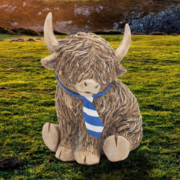 Highland Cow Figurine in Blue Scarf Ornament