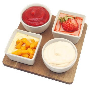 4Pc Snack Bowls With Square Wooden Tray Serving Set