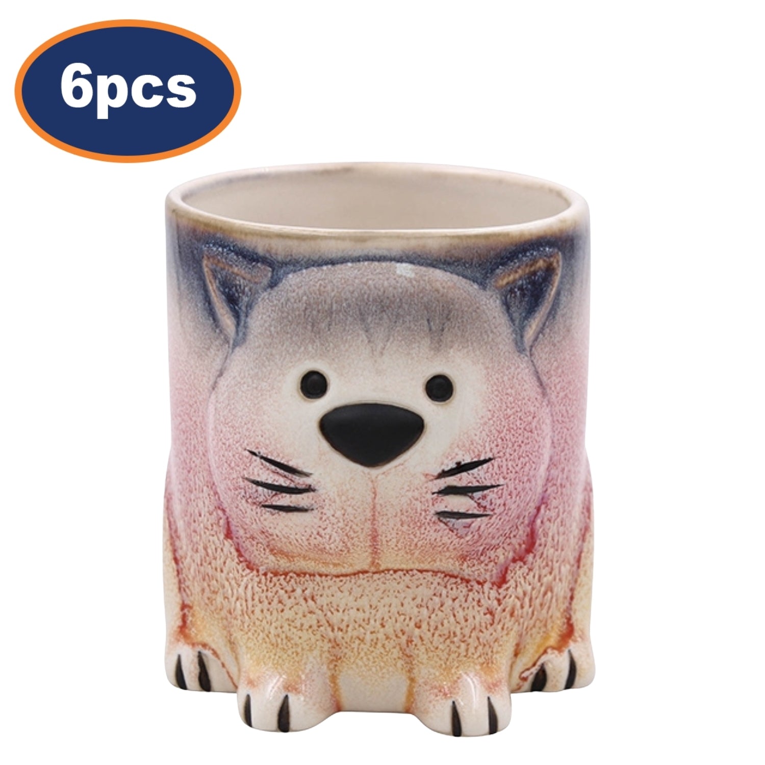 6pcs 350ml Reactive Glazed Faithful Friends Cat Ceramic Mug