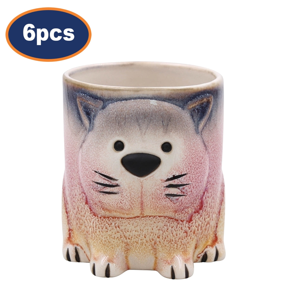 6pcs 350ml Reactive Glazed Faithful Friends Cat Ceramic Mug