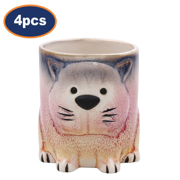 4pcs 350ml Reactive Glazed Faithful Friends Cat Ceramic Mug