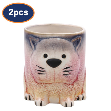 2pcs 350ml Reactive Glazed Faithful Friends Cat Ceramic Mug