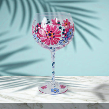 600ml Cocktail Gin Glass Lynsey Johnstone Hand Painted Pink Gerberas Flowers