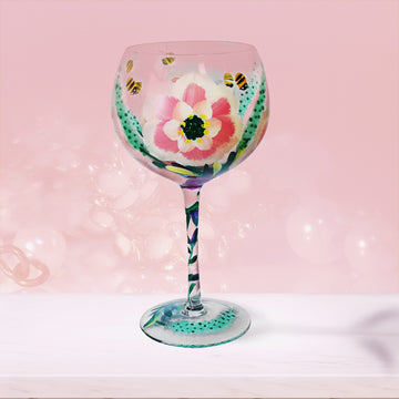 600ml Cocktail Gin Glass Lynsey Johnstone Hand Painted Peonies & Bees