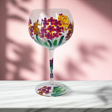 600ml Cocktail Gin Glass Lynsey Johnstone Hand Painted Pink Hydrangeas