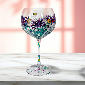 600ml Cocktail Gin Glass Lynsey Johnstone Hand Painted Thistles & Bees