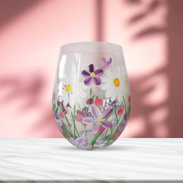 500ml Lynsey Johnstone Hand Painted Daisies Flowers Stemless Gin Glass