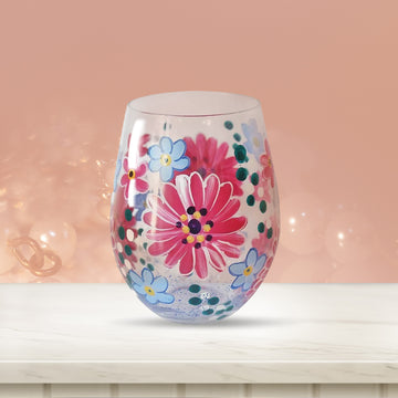 Lynsey Johnstone 500ml Hand Painted Stemless Gin Glass Pink Gerberas Flowers