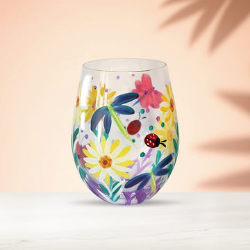 500ml Lynsey Johnstone Hand Painted Cottage Flowers Stemless Gin Glass