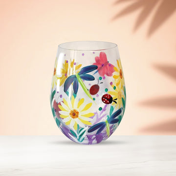 Lynsey Johnstone 500ml Hand Painted Stemless Gin Glass Cottage Flowers