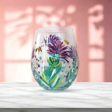 500ml Lynsey Johnstone Hand Painted Thistles & Bees Stemless Gin Glass