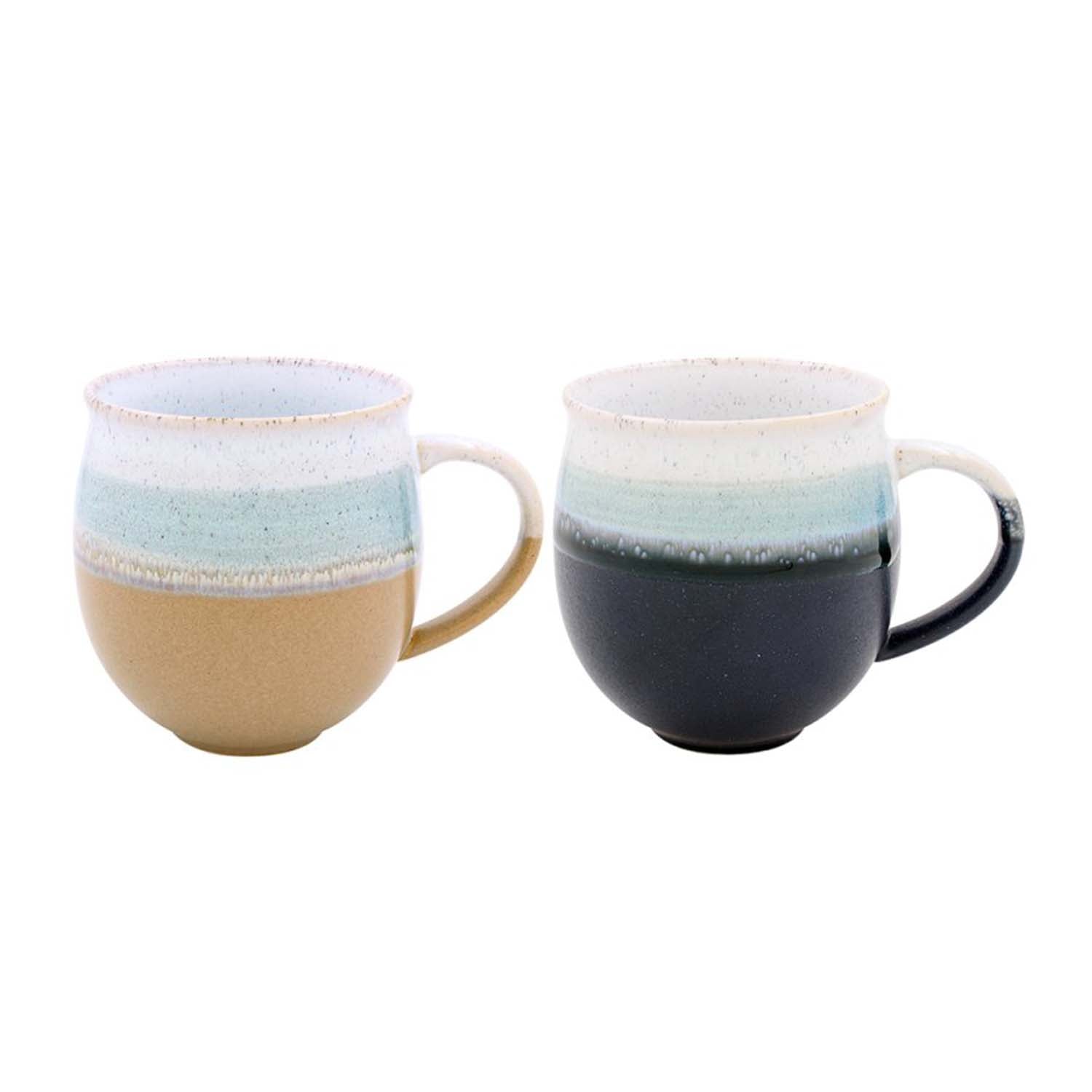 2Pcs 350ml Assorted Reactive Glaze Blue Stoneware Coffee Mug