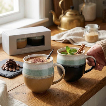 2Pcs 350ml Assorted Reactive Glaze Blue Stoneware Coffee Mug