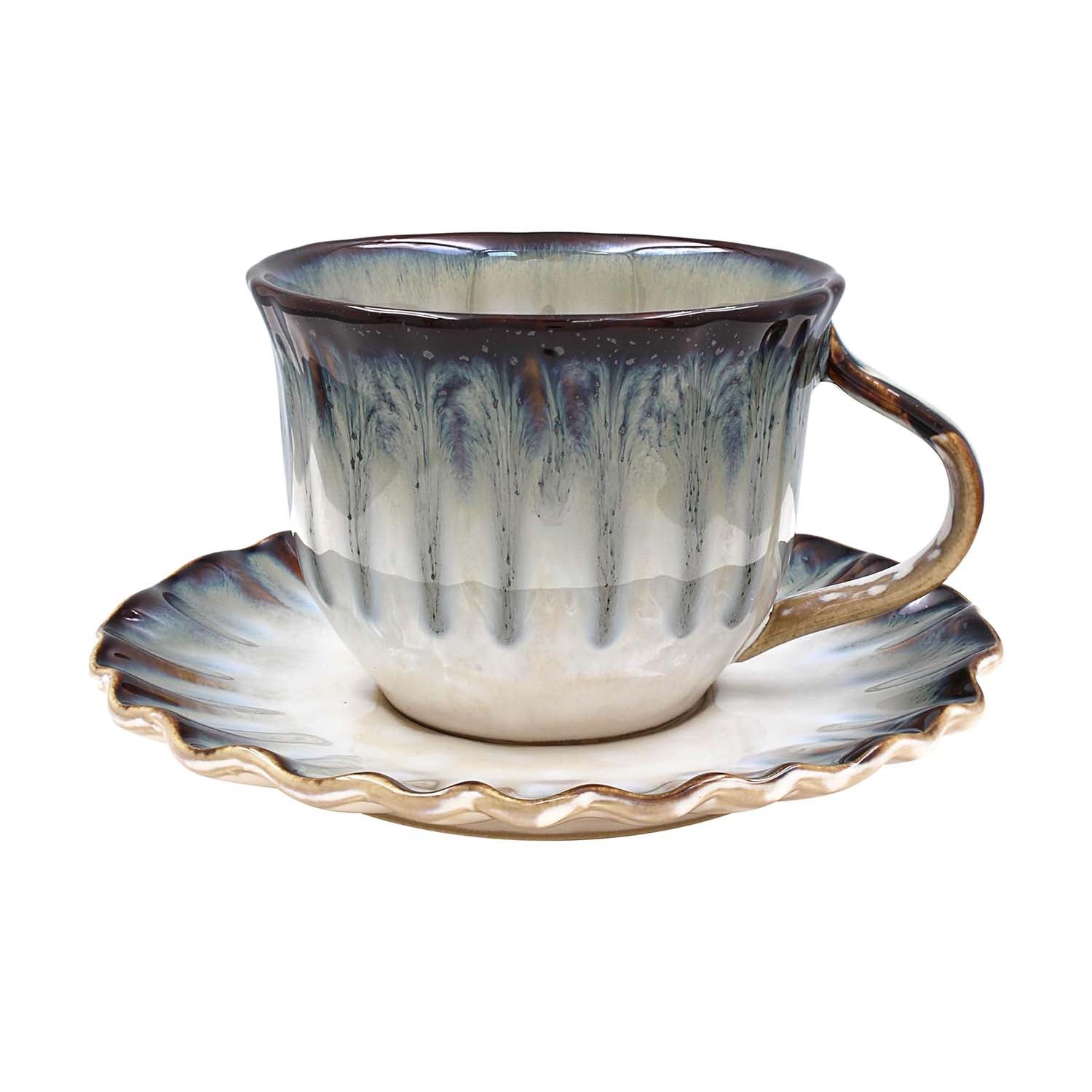 250ml Reactive Glaze Stoneware Tea Cup & Saucer Set