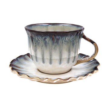 250ml Reactive Glaze Stoneware Tea Cup & Saucer Set