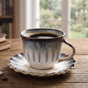 250ml Reactive Glaze Stoneware Tea Cup & Saucer Set