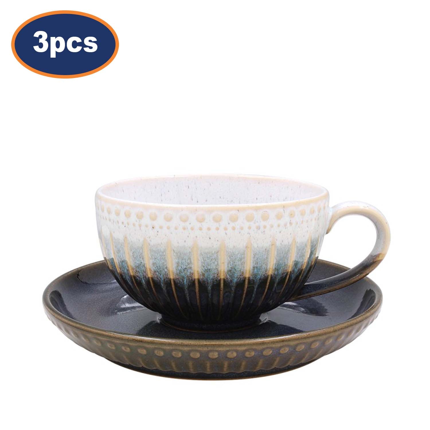 3 Sets of Artisan Reactive Glaze Cup & Saucer Set