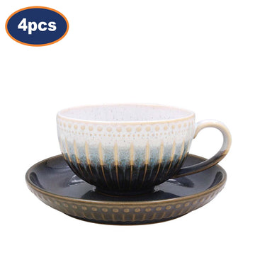 4 Sets of Artisan Reactive Glaze Cup & Saucer Set