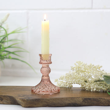 Champagne Pink Glass Victorian Style Candle Holder