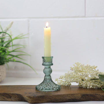 Green Glass Victorian Style Candle Holder