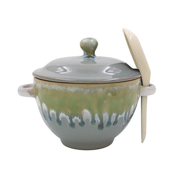 Reactive Glaze Soup Bowl with Lid & Spoon Gradient