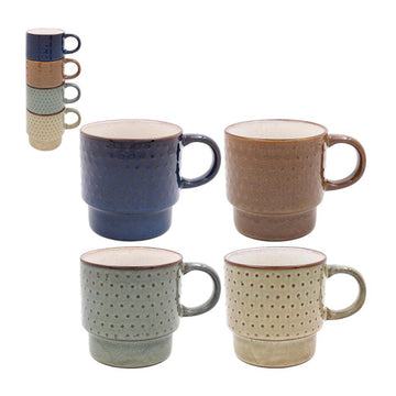 4Pcs Stoneware Assorted Reactive Glazed 365ml Stacking Mugs
