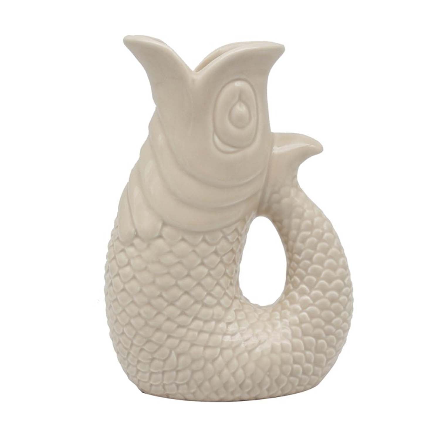 20cm Cream Ceramic Fish Gurgle Jug