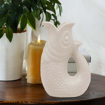 20cm Cream Ceramic Fish Gurgle Jug