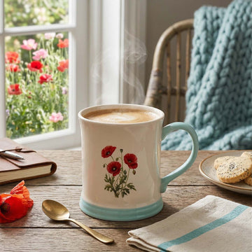 350ml Country Life Red Poppy White Ceramic Mug