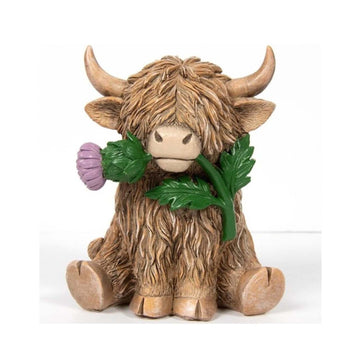 Highland Cow With Thistle Resin Figurine