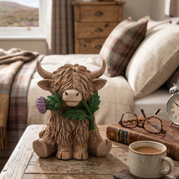 Highland Cow With Thistle Resin Figurine