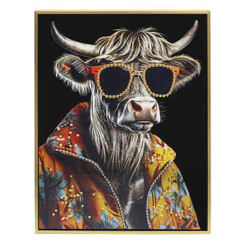 Wall Art Print Hawaiian Highland Cow Hanging Canvas