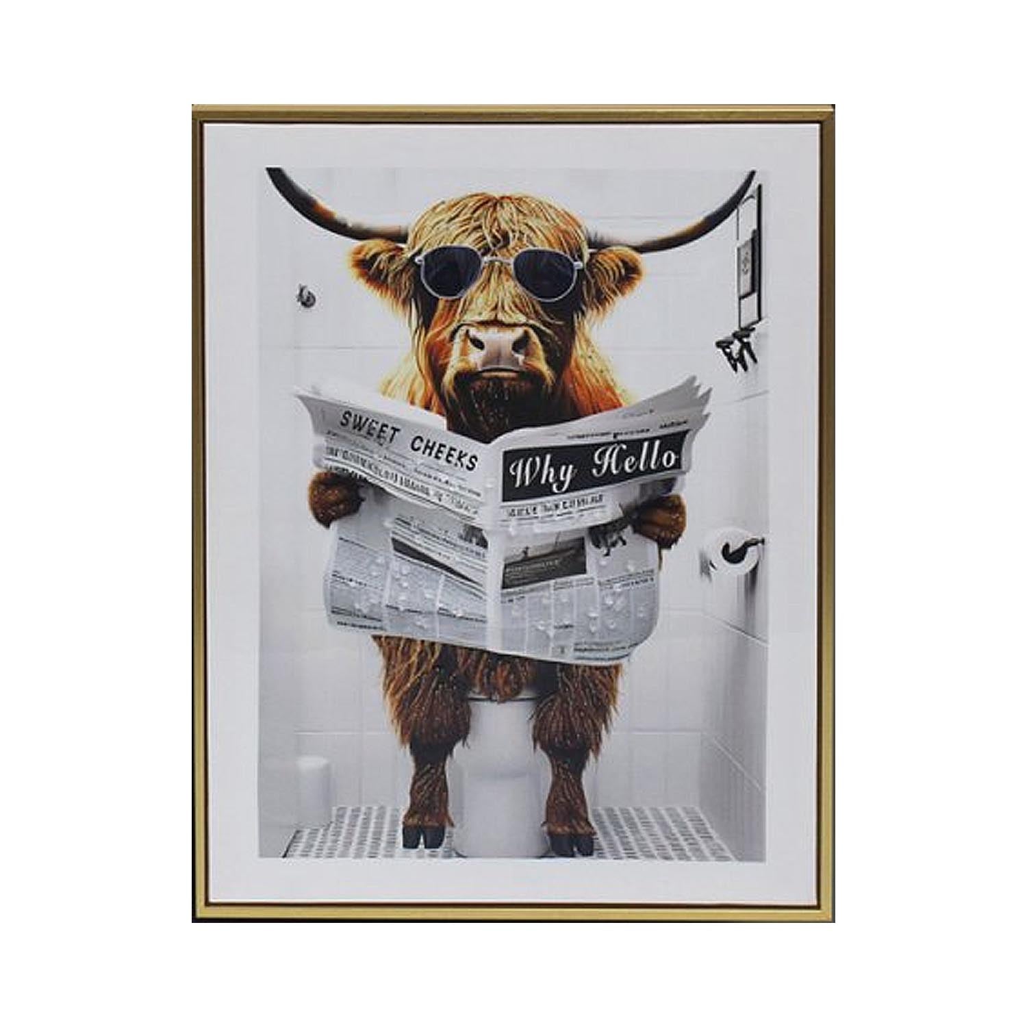 Wall Art Print Highland Cow Loo Hanging Canvas