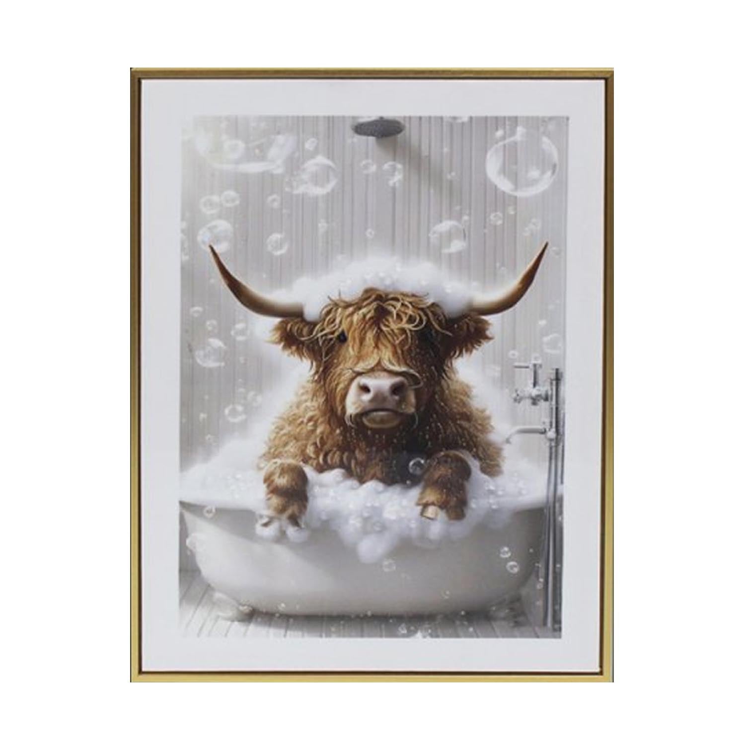 Wall Art Print Highland Cow Glitter Hanging Canvas
