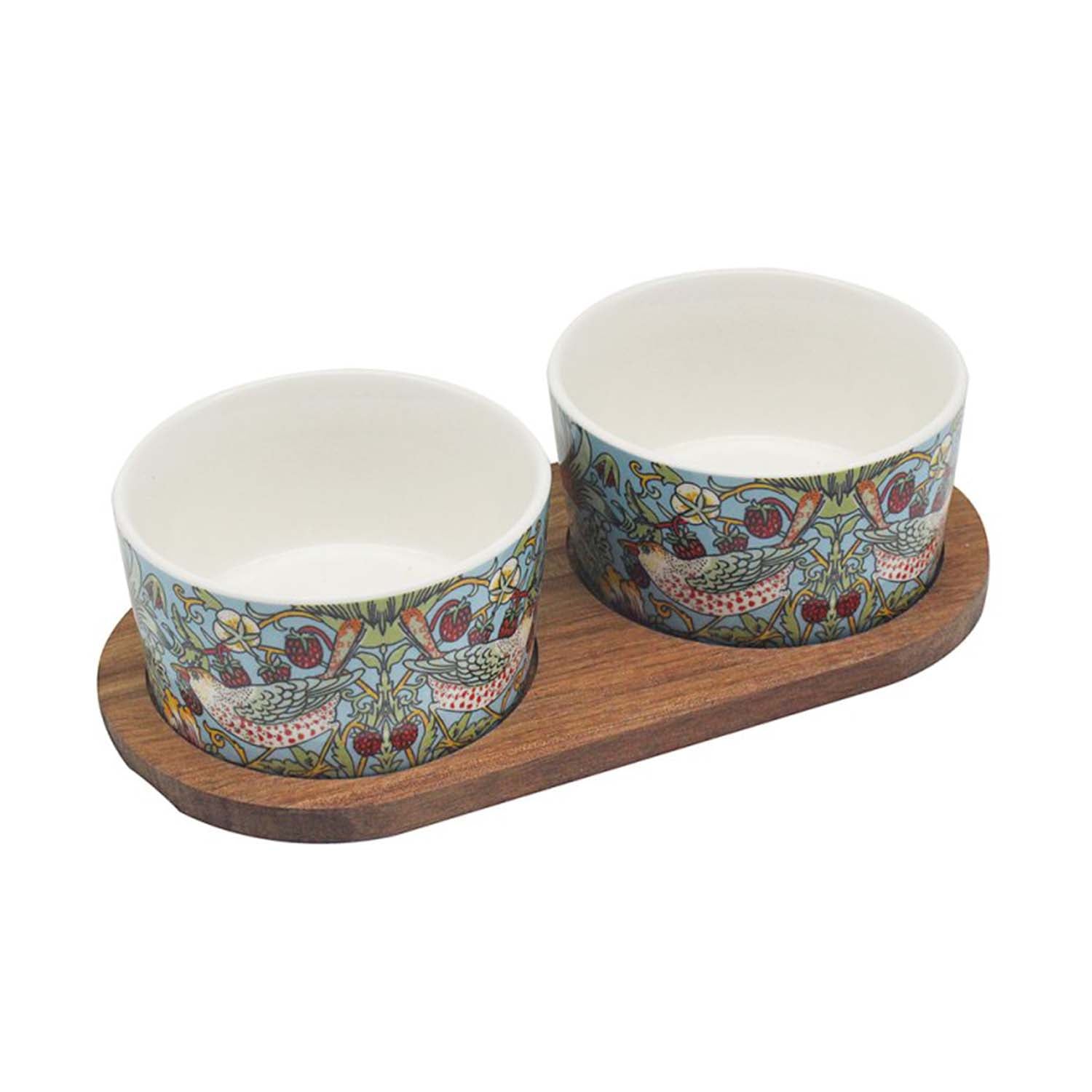 2Pcs William Morris Strawberry Thief Ceramic Chip & Dip Bowl Set
