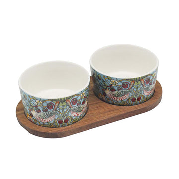 2Pcs William Morris Strawberry Thief Ceramic Chip & Dip Bowl Set